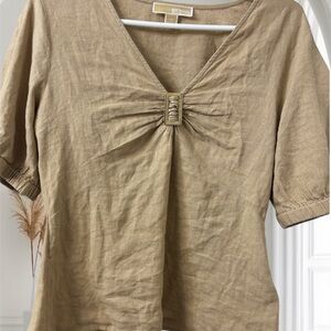 Michael Kors Tan Ruched Blouse